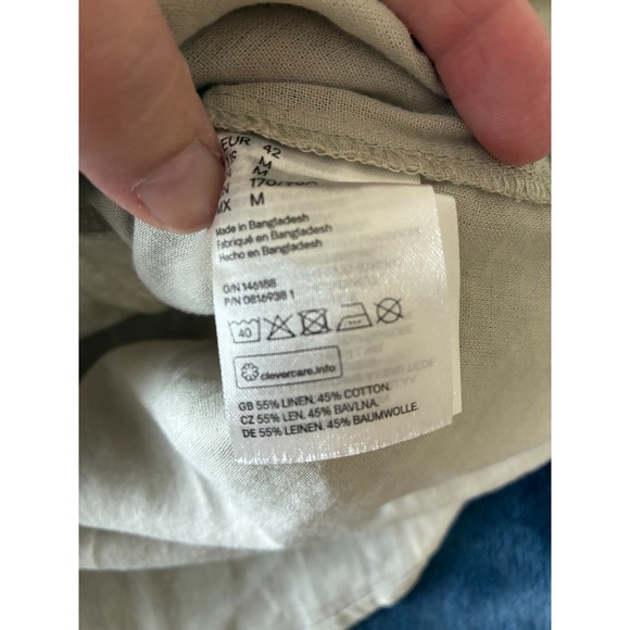 H&M Linen Blend Beige Long Sleeve Button Up Men's M Preppy Casual Soft NWT (P13) - Picture 4 of 10